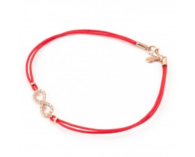 Гривна  Безкрайност с Червен Конец  14К Розово Злато Bloom Jewellery